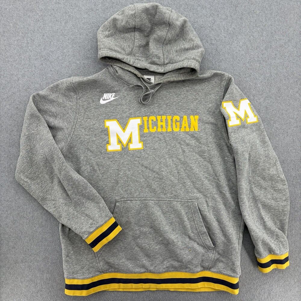 Nike Michigan Wolverines Hoodie Mens XL Gray NCAA Football Pullover Big M
